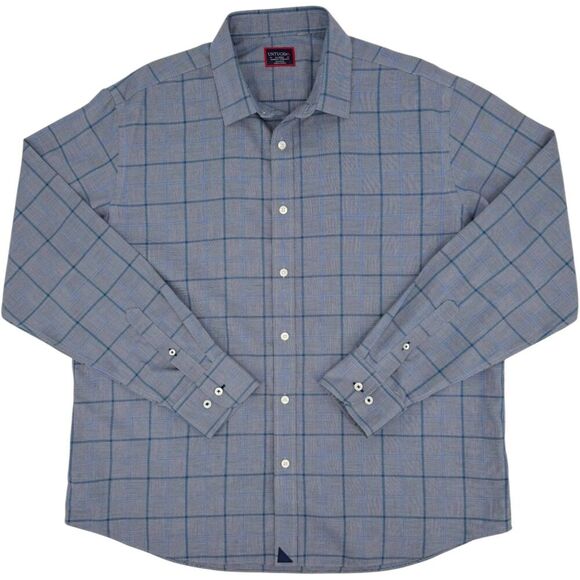UNTUCKit Men's Ortman Wrinkle Free Relaxed Long Sleeve Shirt Gray/Blue Plaid XL - Picture 3 of 11